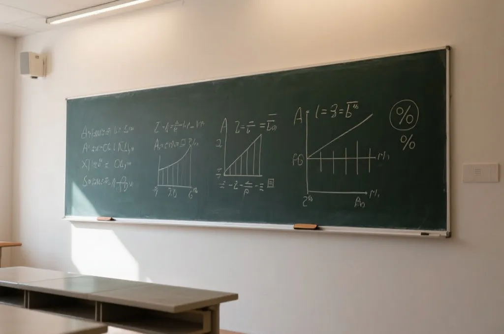 黑板上书写的数学换算公式与百分比符号